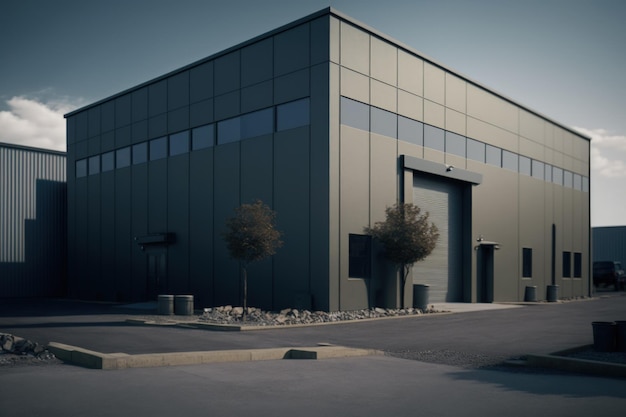 A contemporary warehouses exterior with a modest office space