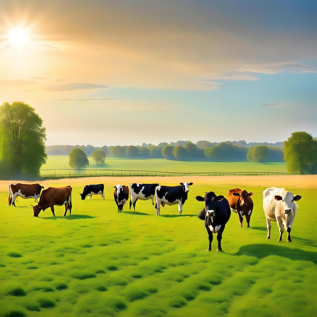 Content Cows in a Serene Field Surrounding