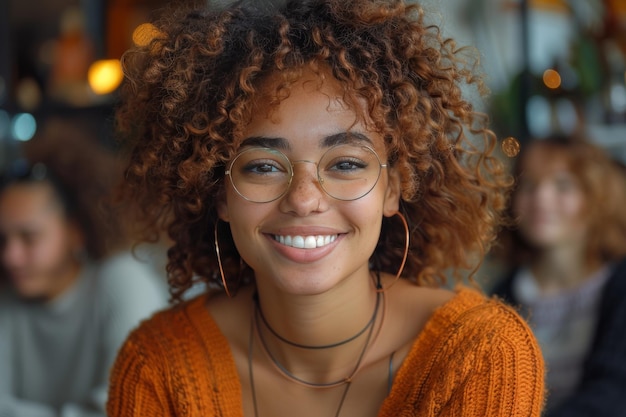 Content woman with a sweet smile enjoying cafe ambiance