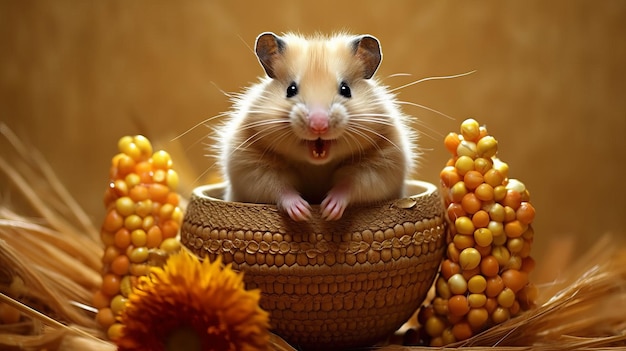 A contented hamster stuffing its cheeks with seeds AI generated