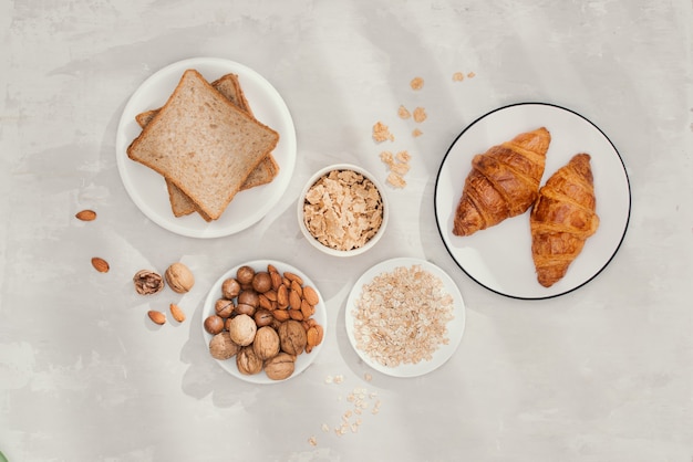 Continental breakfast - toast, croissants, mix nuts, milk