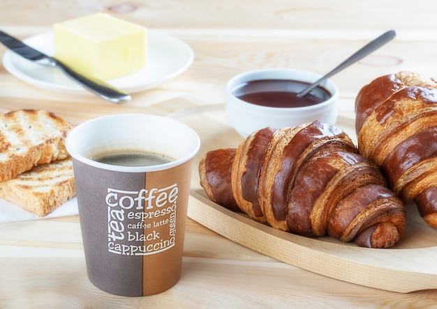 Continental Breakfast  with  Fresh Croissants with Chocolate and sauce