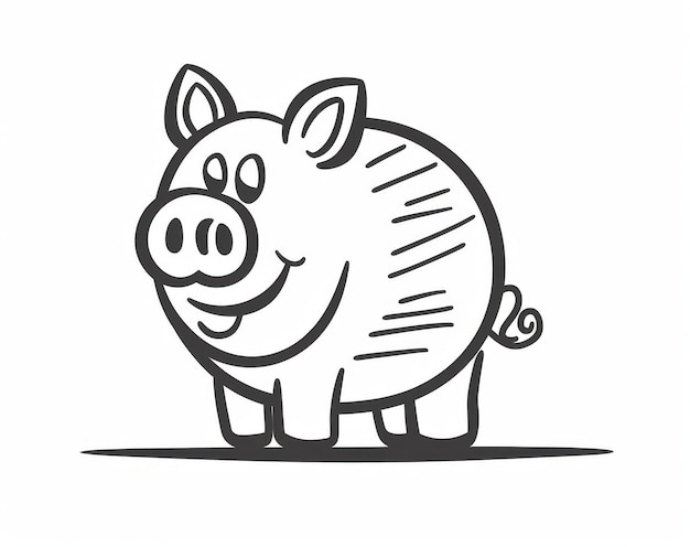 Continually drawn piggy bank with money in Economic and business concept Editable strokes