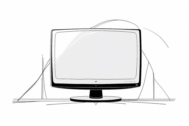 Photo continuous line art of tv black lines drawing on white background one line monitor