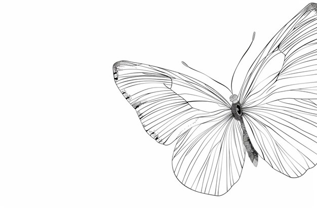 Photo continuous line butterfly art outline single art butterfly hand drawn sketch element on white backgr