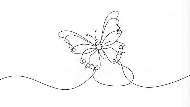 Photo continuous line drawing of a butterfly in flight