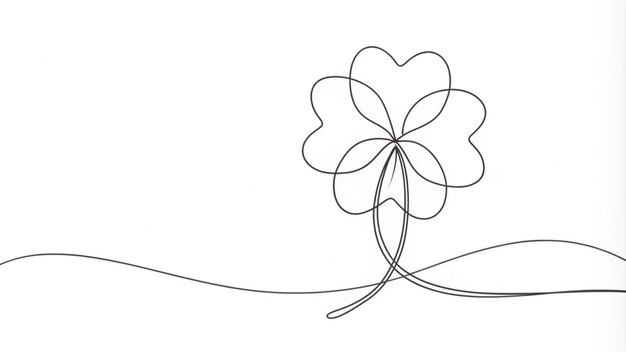 Photo continuous line drawing of a clover with four leaves