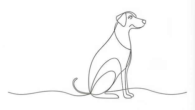 Photo continuous line drawing of a dog sitting