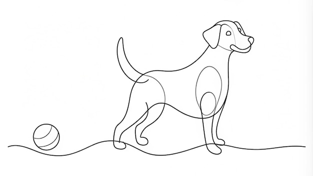 Photo continuous line drawing of a dog with ball