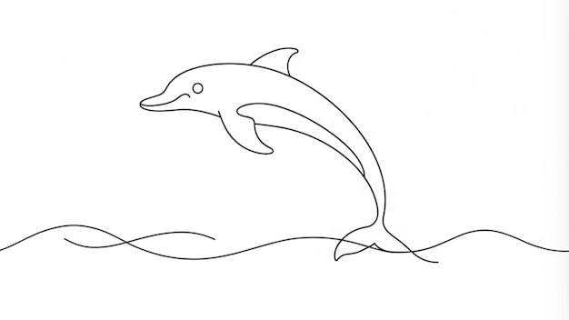 Continuous line drawing of a dolphin swimming in water