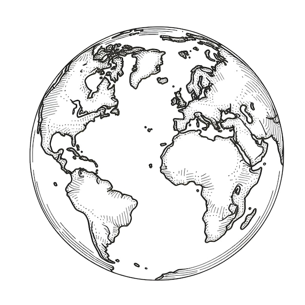 Photo continuous line drawing of earth world map illustration concept