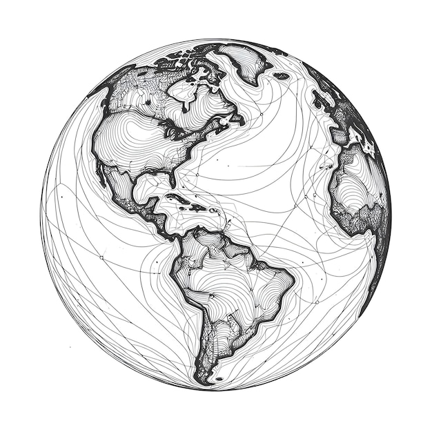 Photo continuous line drawing of earth world map illustration concept