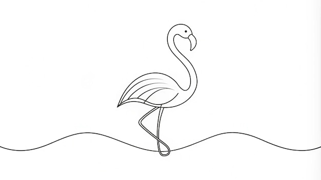 Continuous Line Drawing of a Flamingo in Water