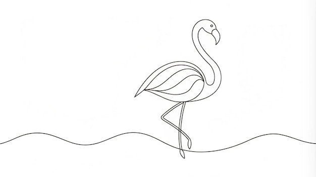 Continuous Line Drawing of a Flamingo in Water