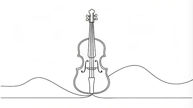 Continuous line drawing of a violin bow Simple and elegant musical instrument sketch