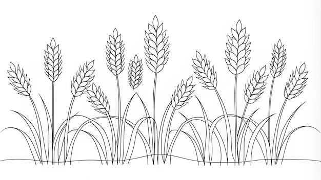 Continuous line drawing of a wheat field in minimalistic style