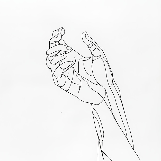 Photo continuous one single line drawing of human hand gesturing with fingers on white background