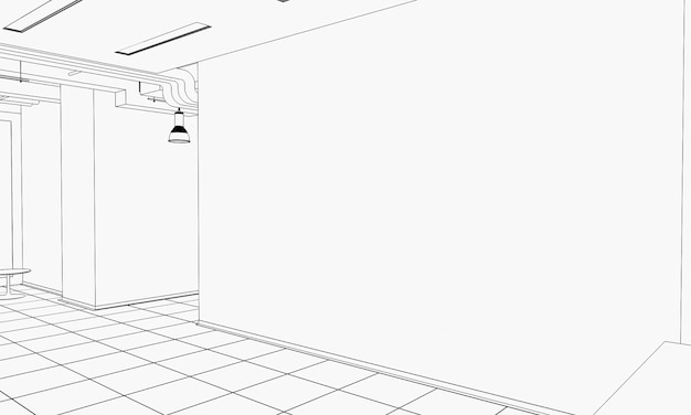 contour visualization of a large empty interior sketch outline cg render