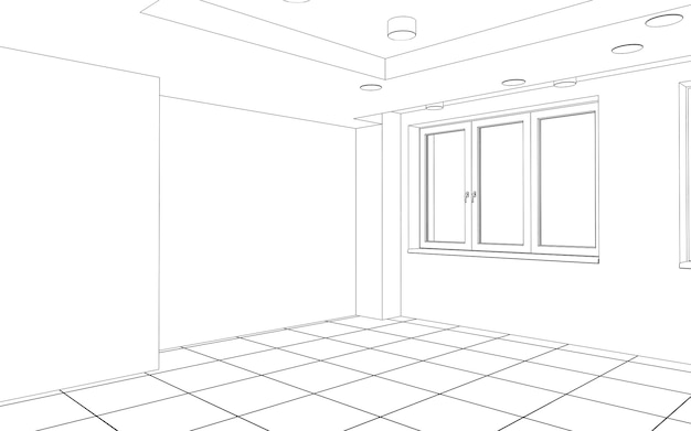 contour visualization of a large empty interior sketch outline