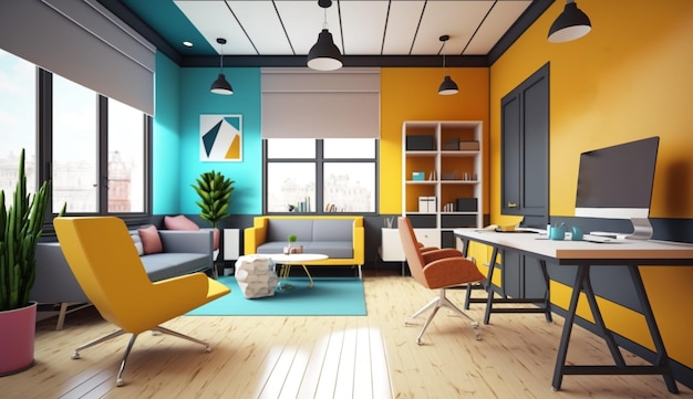 Contracted office colorful open space modern office interior