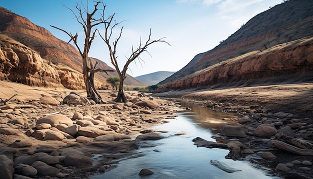 Photo the contrast between dry arid land and a waterrich oasis