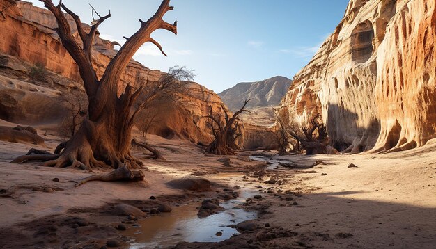 Photo the contrast between dry arid land and a waterrich oasis