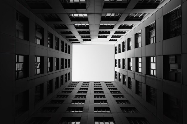 the contrast of a light building and a dark one