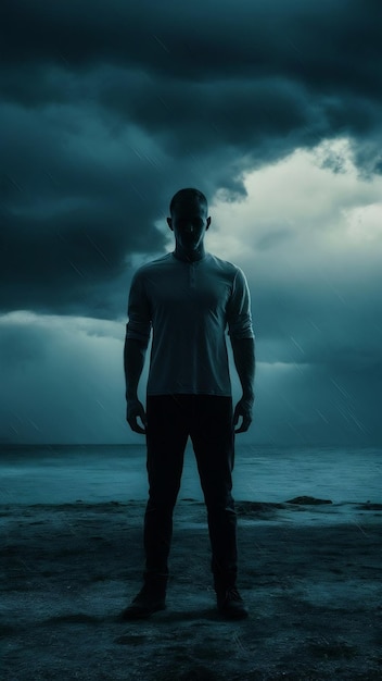 Contrasting silhouette of a man against the backdrop of a storm