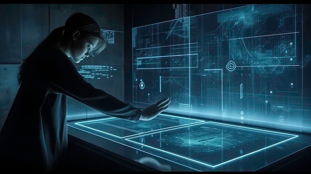 A control center with futuristic holographic and touch features AI generated