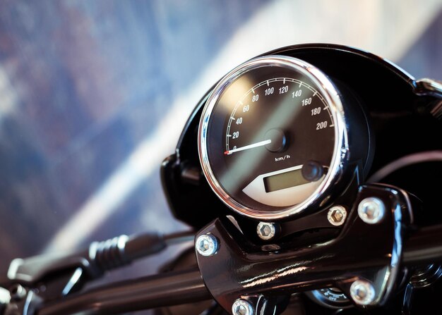 Control panel on modern motorbike close up