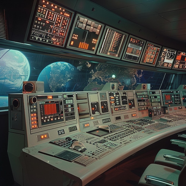 Photo a control room monitoring a space mission