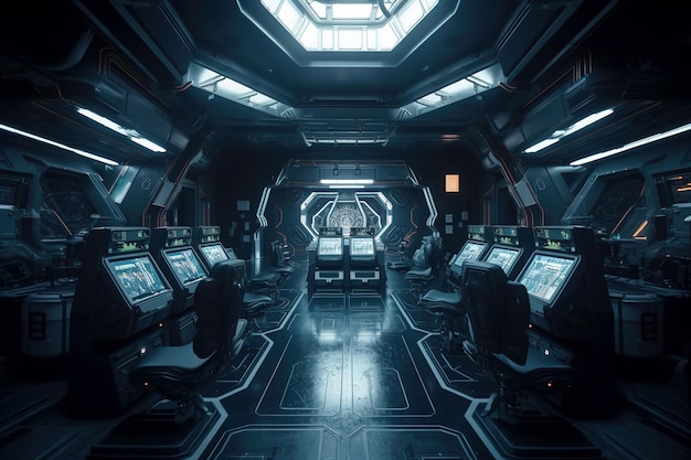 Control room in spacecraft interior of spaceship or space station generative AI