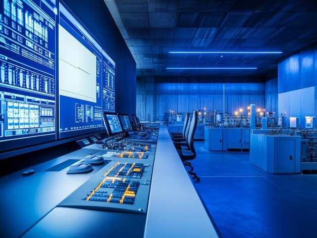 Photo control room with blue lighting