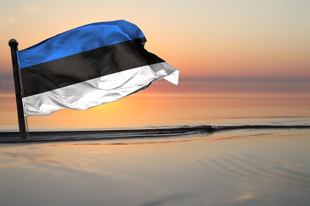 A Contry of estonia National Flag on a see backgrund