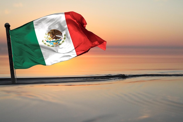 A Contry of mexico National Flag on a see backgrund