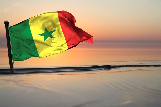 A Contry of senegal National Flag on a see backgrund