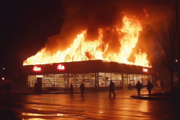 A Convenience Store Engulfed in Flames