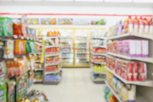 Convenience store shelves blur for background