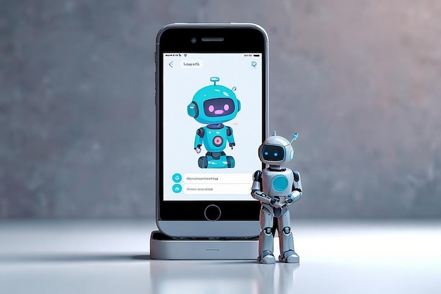 Conversation with Chat Bot Mobile Phone Tiny People Talk with Robot