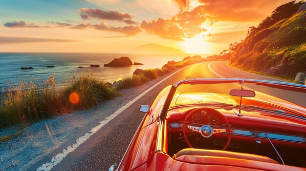 Photo convertible car with top down under the sun