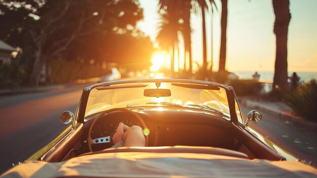 Photo convertible car with top down under the sun