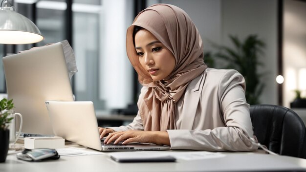 Convey professionalism and style with a highquality stock photo of an Asian businesswoman in a hija