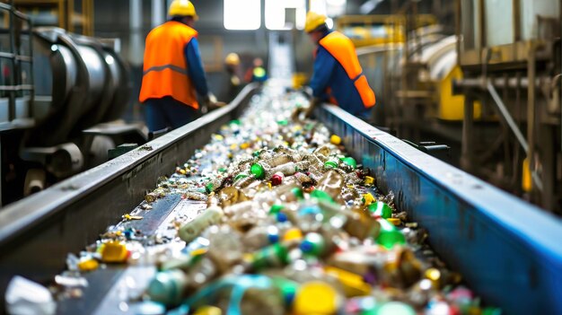 Conveyor Belt Filled With Plastic Bottles at a Garbage Processing Plant