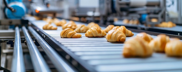 Photo conveyor belt filled with a variety of pastries