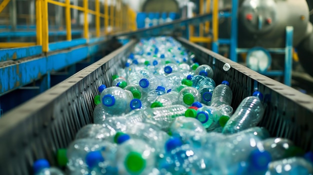 Conveyor Belt Sorting Plastic Bottles for Processing Industrial Waste Recycling