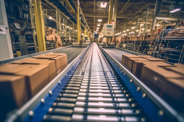 A conveyor belt with boxes on it.