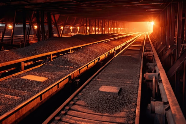 Conveyor Belts Transporting Iron Ore For Processing And Refinement Generative AI