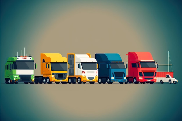 Convoy of trucks flat illustration