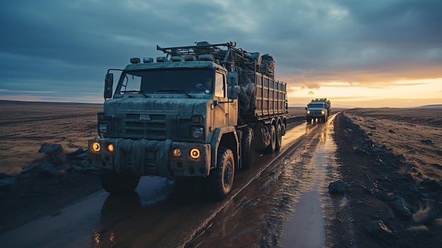 Convoys of military trucks rumbled through the scarred land