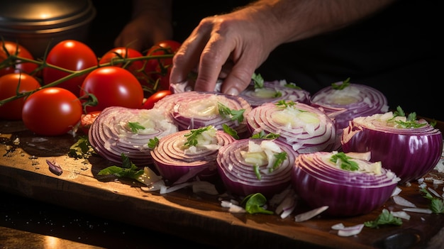 Cook slicing an onion into slices